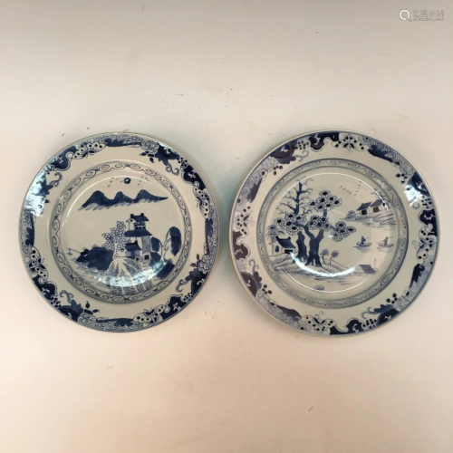 Chinese Blue-White Plates Pair