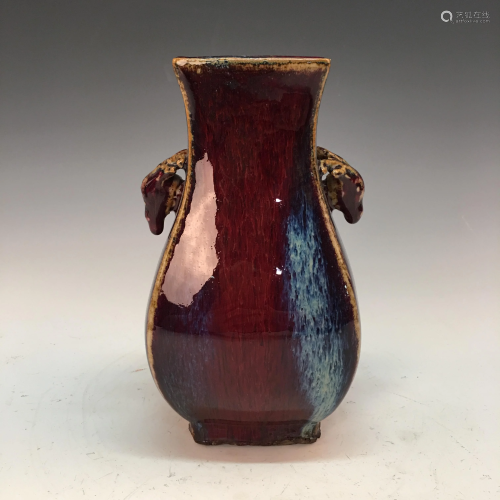 Chinese Flambe Glaze Square Vase, Yongzheng Mark