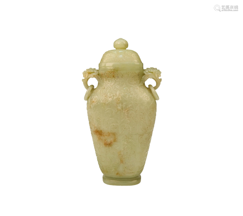 Rare Chinese Fine Carved Jade Vase, Qianlong …