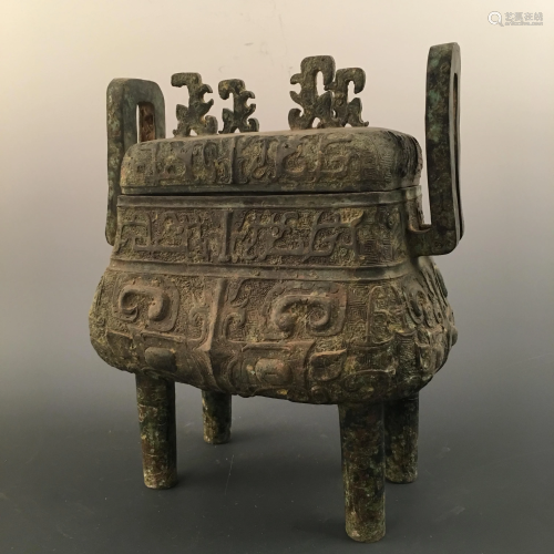 Chinese Shang Bronze Ritual Food Vessel Square Ding