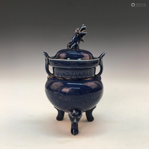 Chinese Blue Glaze Tripod-Censer