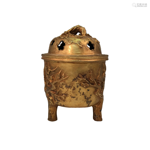 Chinese Bronze Censer With Gilt Dot