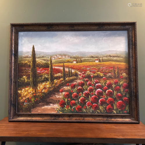 Oil Painting of 'Rose Garden' with Frame