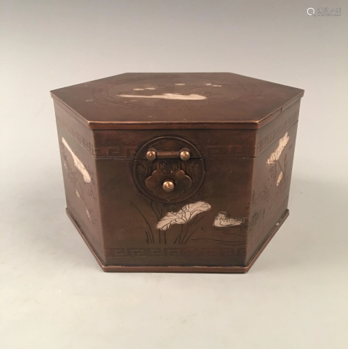 Chinese Bronze Box With Bird