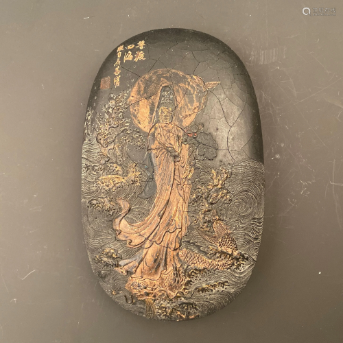 Chinese Ink Block of Guan Yin with Qianlong Mark
