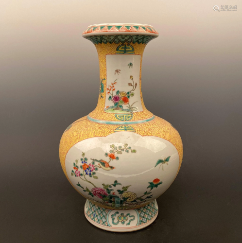 Chinese Famille Rose 'Bird & Flower' Vase 'Kangxi' …