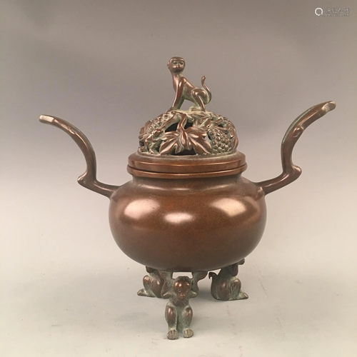 Chinese Bronze Monkey Incense Burner with Xuande …