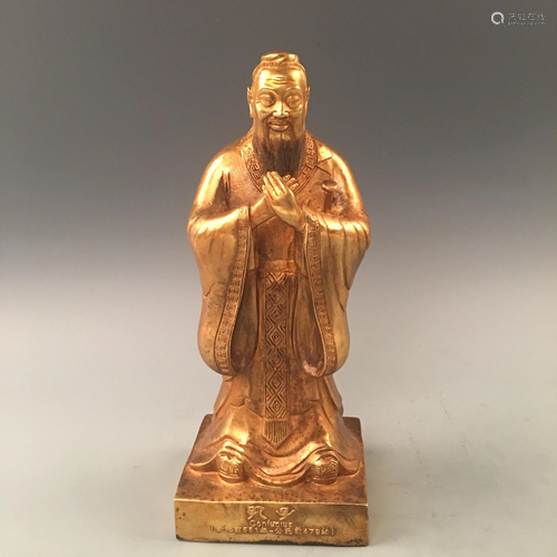 Chinese Bronze Gilded Figure of Confucius