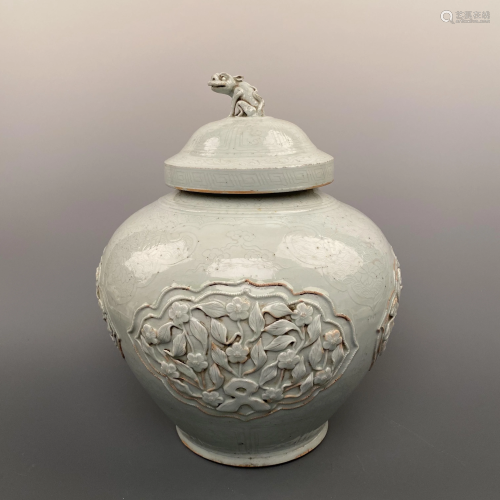 Chinese Hutian Kiln Engraved Jar with Cover