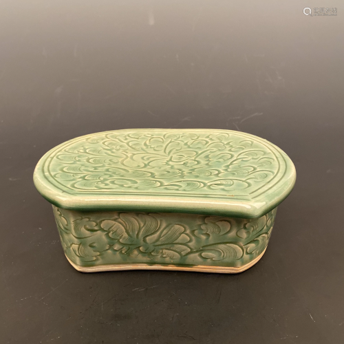 Chinese Ancient Green Glazed Engraved Porcelain Pil…