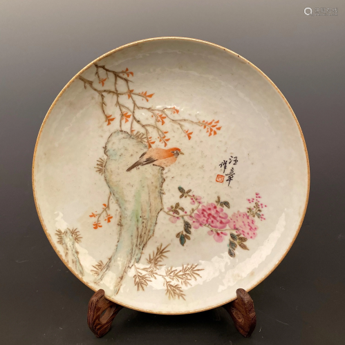 Chinese Famille Rose 'Flower & Bird' Plate