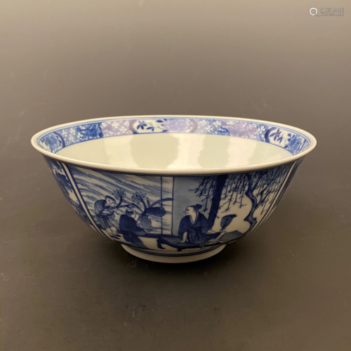 Chinese Blue-White Figured Bowl 'KangXi' Mark