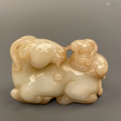 Chinese Jade Carved 'Monther & Baby Goats'