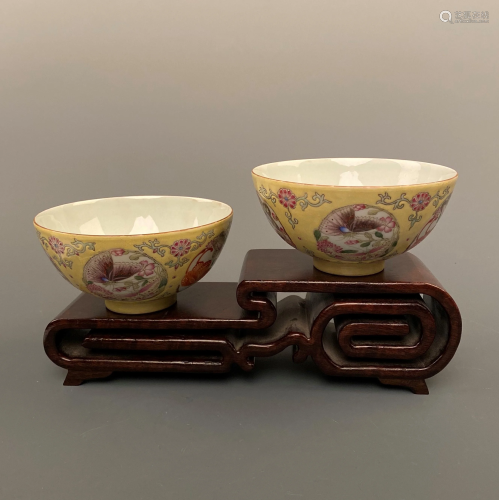 Pair of Chinese Famille Rose 'Butterflies' Bowl