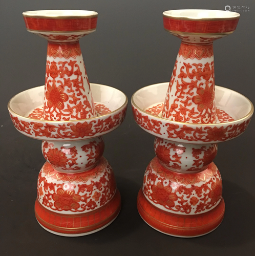 Chinese pair of Copper Red candel stand Qianlong M…