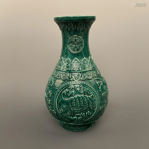 Chinese Green Glazed Engraved Vase