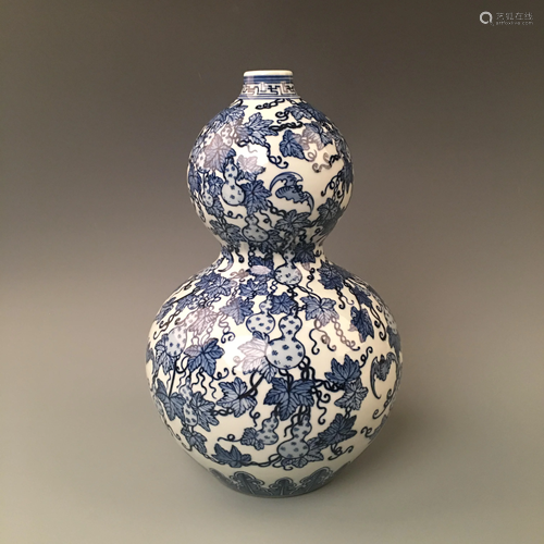 Chinese Blue And White Double Goured Vase QianLong…