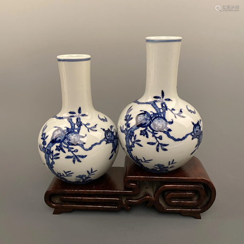 Pair of Chinese Blue-White Porcelain Vase 'Qianlong'