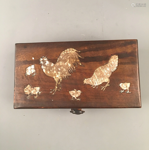 Chinese Hardwood Box with Chicken