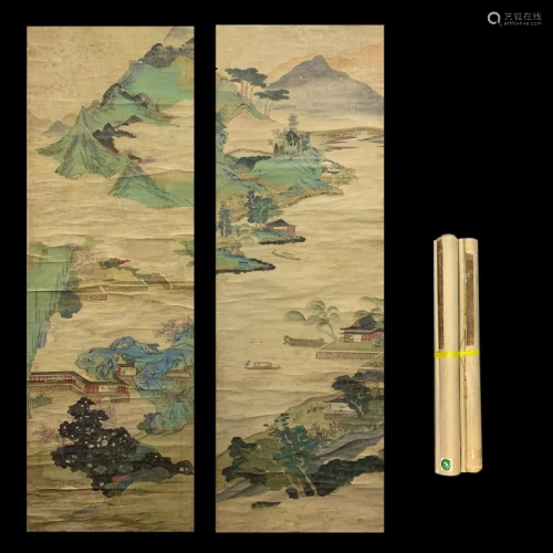 Qing Dynasty Pair Chinese landscape Scrolls