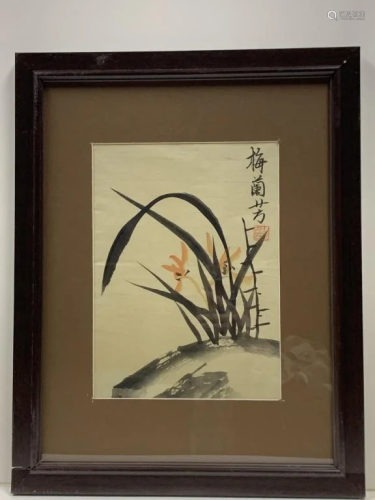 Framed Chinese Flower Painting