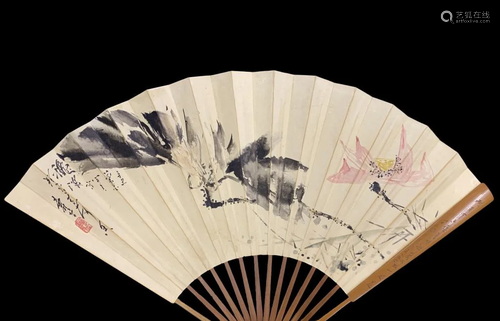 Chinese Watercolor Panting & Calligraphy Fan