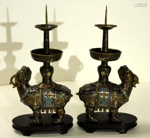 Qing Dynasty Chinese Cloisonne Candle Sticks