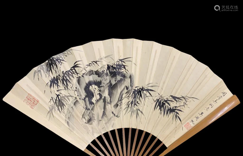 Chinese Watercolor Panting & Calligraphy Fan