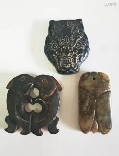 Group of 3 Old Jade Carvings