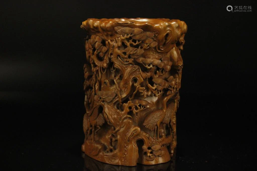 HuangYang Wood Carved Pen Holder