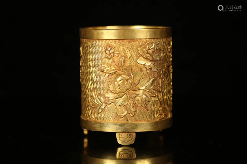 Qing Dynasty Gilt Bronze Pen Holder