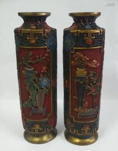 Lot of 2 Carved Vases