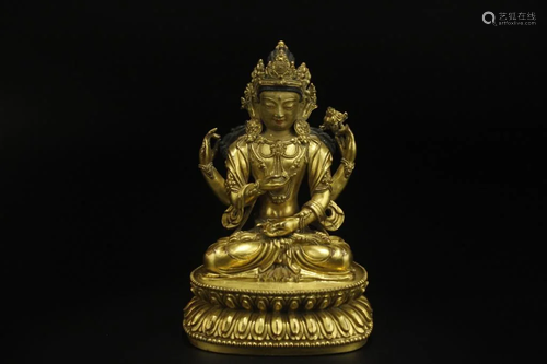 Ming Dynasty Gilt Bronze Guanyin