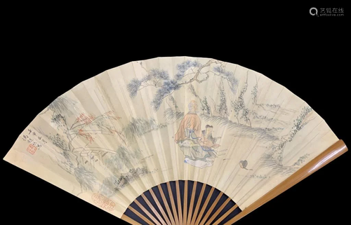 Chinese Watercolor Panting & Calligraphy Fan