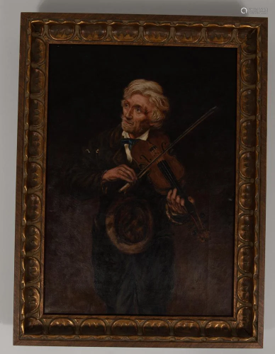 Maughlin Oil on Canvas Portrait of Man w/ Fiddle