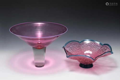 (2) Young & Constantin Art Glass Center Bowls