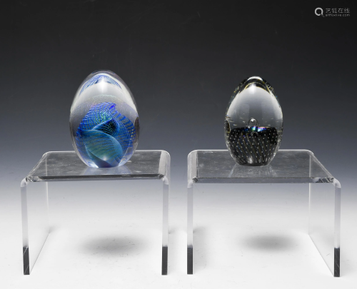 (2) Robert Eickholt Studio Glass Paperweights