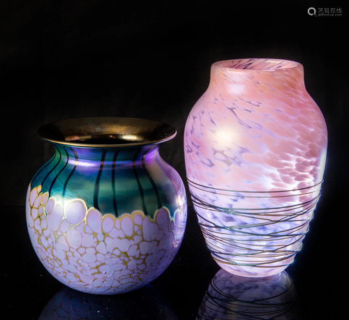 (2) Elaine Hyde Art Glass Vases