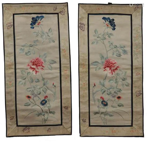 Pair of Chinese Silk Panels, 19th Century