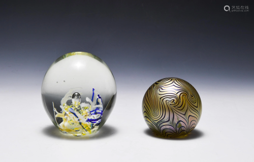 (2) Studio Glass Paperweights, Eickholt & Shriver