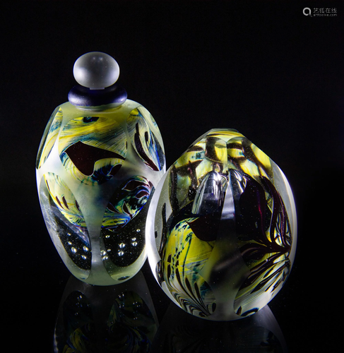 (2) James Clarke Paperweight & Perfume Bottle