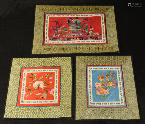 (3) Chinese Forbidden Stitch Embroideries, Qing