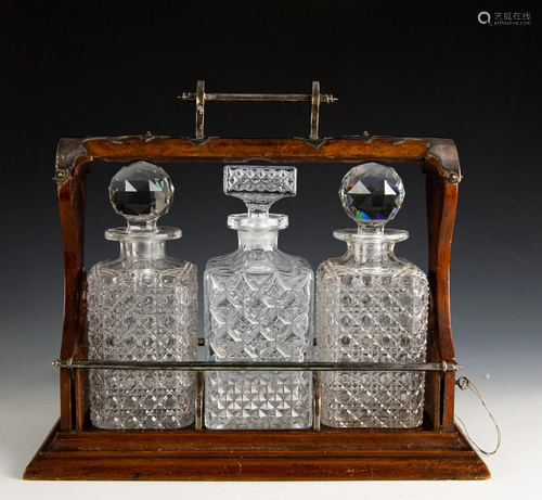 Victorian Burl Tantalus - ABCG Crystal Decanters