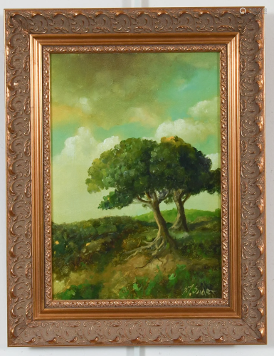 SJ Suder Oil on Canvas Landscape with Tree