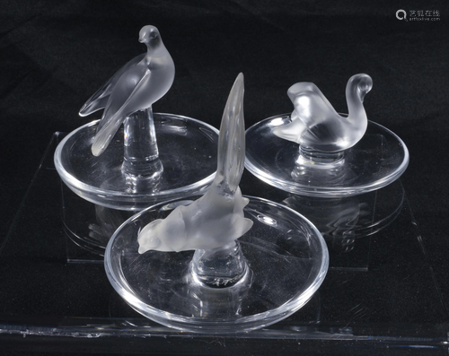 (3) Lalique Bird Pin Trays