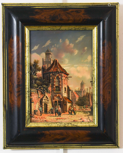 M. Ladd Oil on Board Dutch Genre Scene