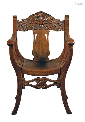 Carved Oak Savonarola Chair