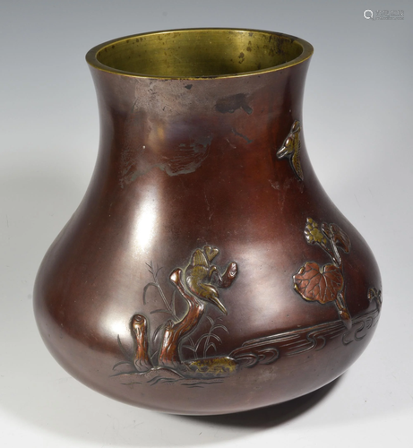 Japanese Bronze Vase with Birds