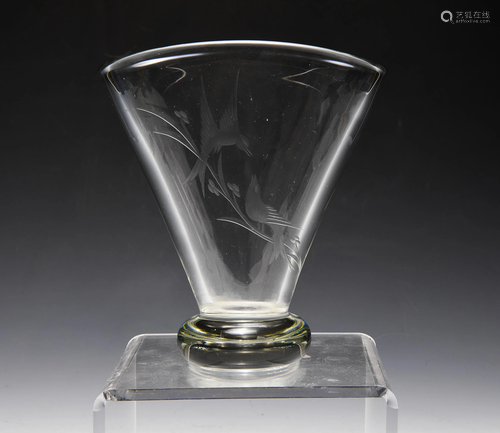 Etched Lead Crystal Fan Vase