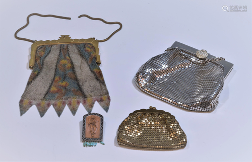 (4) Whiting & Davis Mesh Purses, Sterling Pin